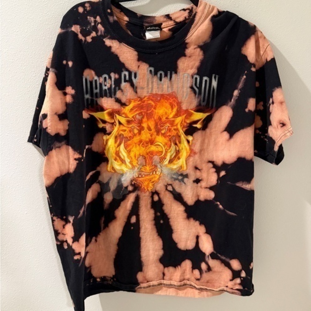 Harley Davidson Vintage Tie-Dye Shirt Mens XL Daytona Beach Flaming Hog Orange